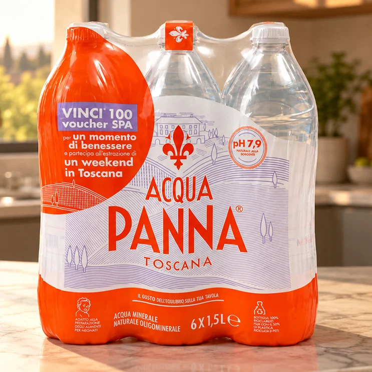 Il packaging per le bottiglie di Acqua Panna