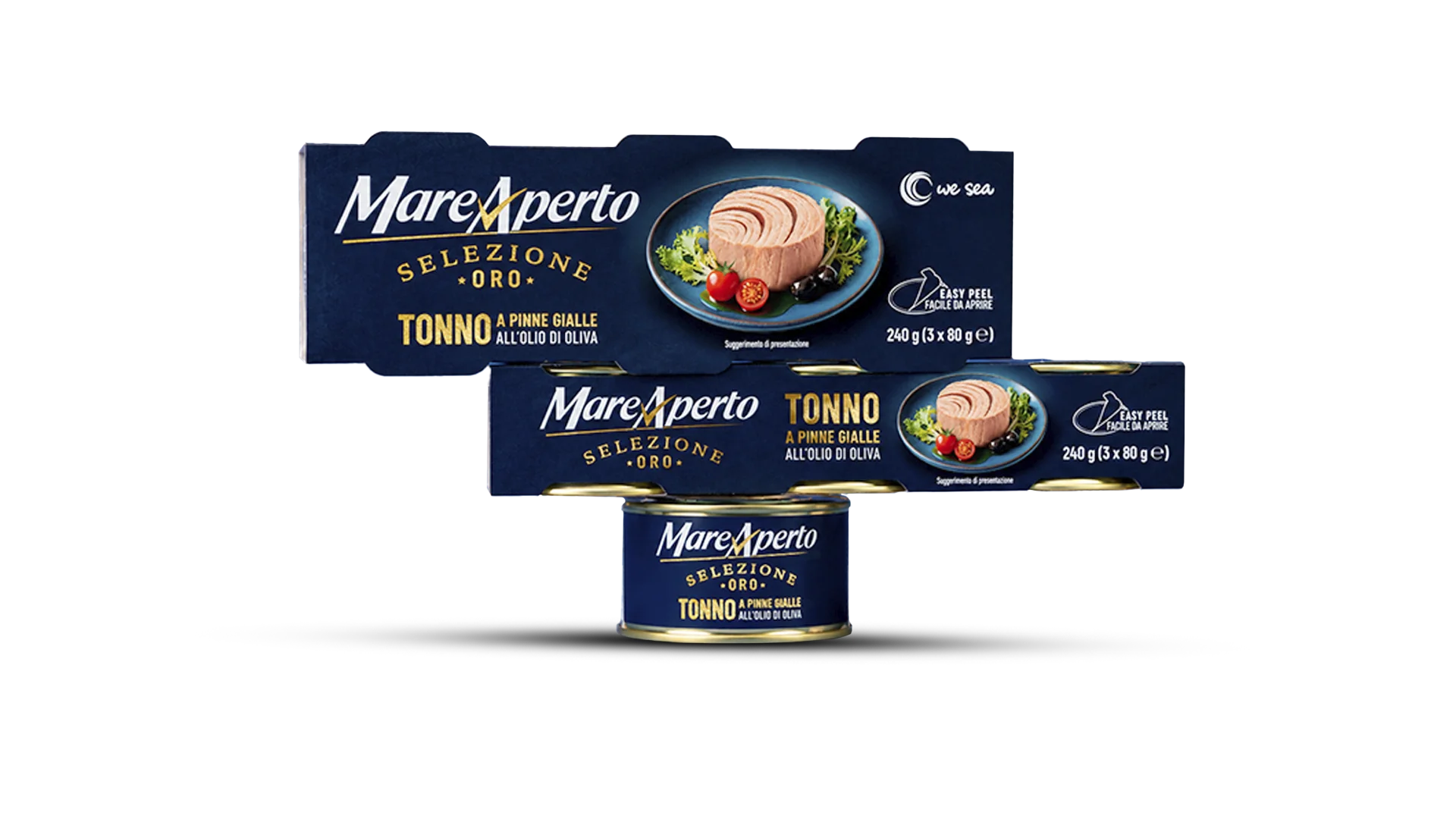 The outer premium food packaging and Mare Aperto Selezione Oro can, designed by ATC and Reverse